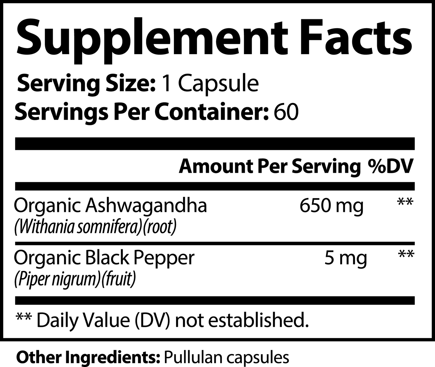 Organic Ashwagandha Support Supplement, Black Pepper | Lab Tested for Purity