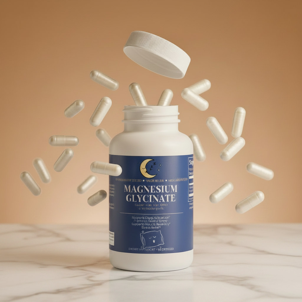 Magnesium Glycinate - Beige Background + White Marble Surface